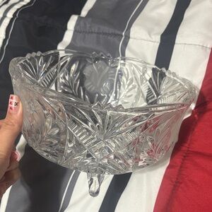 Vintage hand-cut crystal glass centerpiece bowl.